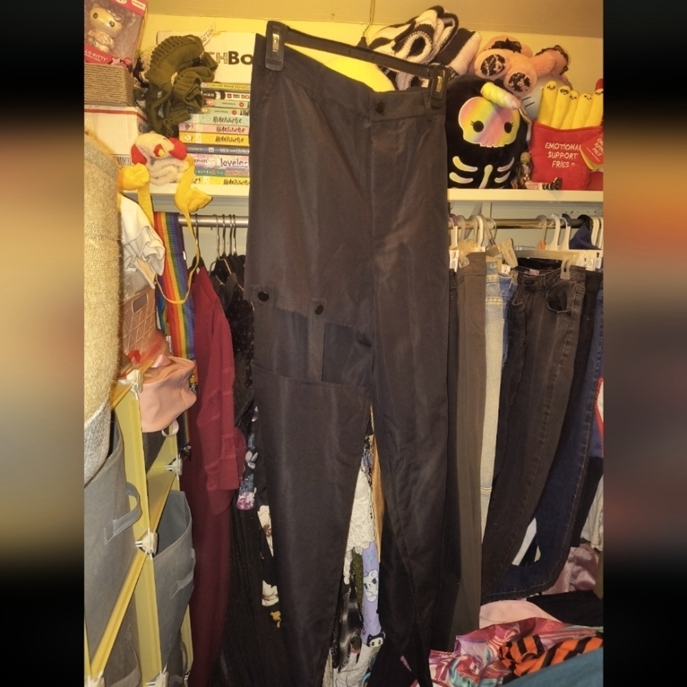 ROMWE Black XL Pants Goth Unique Open Button Dress Fabric Women's